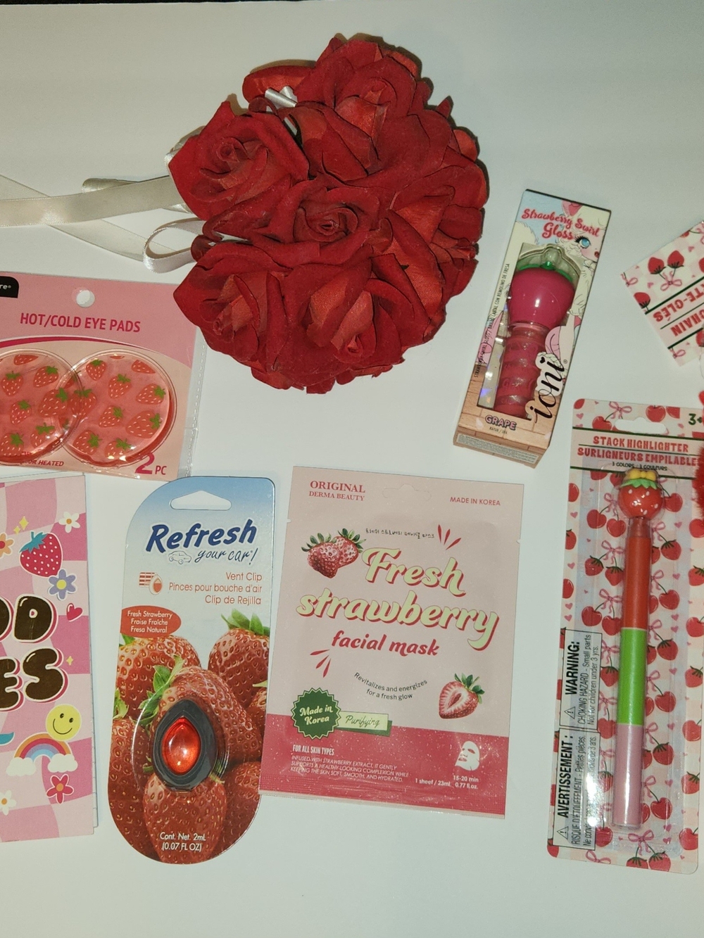 Refresh Strawberry Spa Gift Set with Red Rose Pomander and Pink Accents